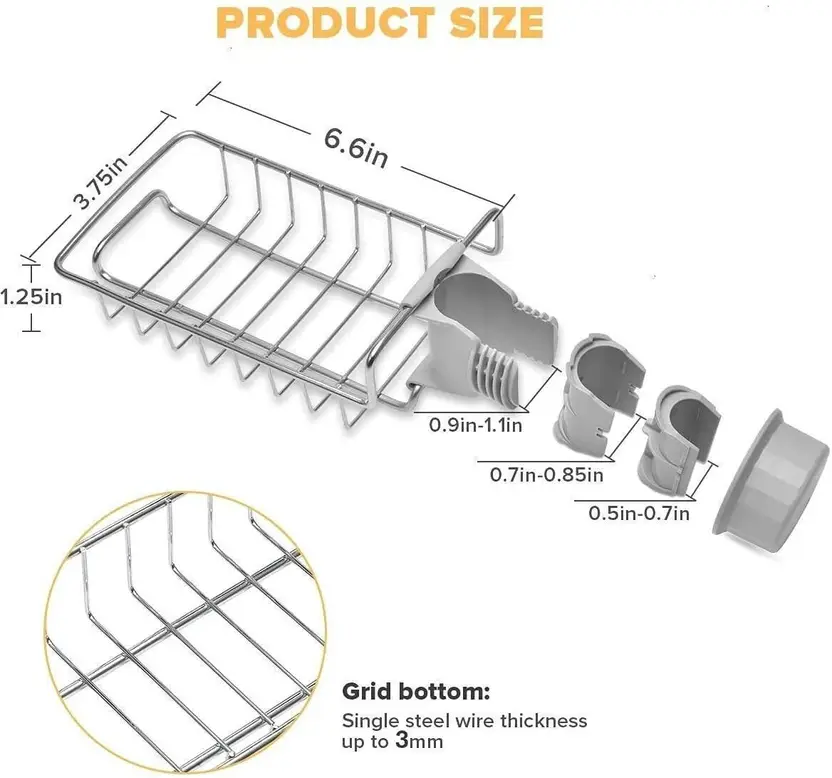 Stainless Steel Kitchen Sink Faucet Sponge Holder for scrubbers, soap, Bathroom