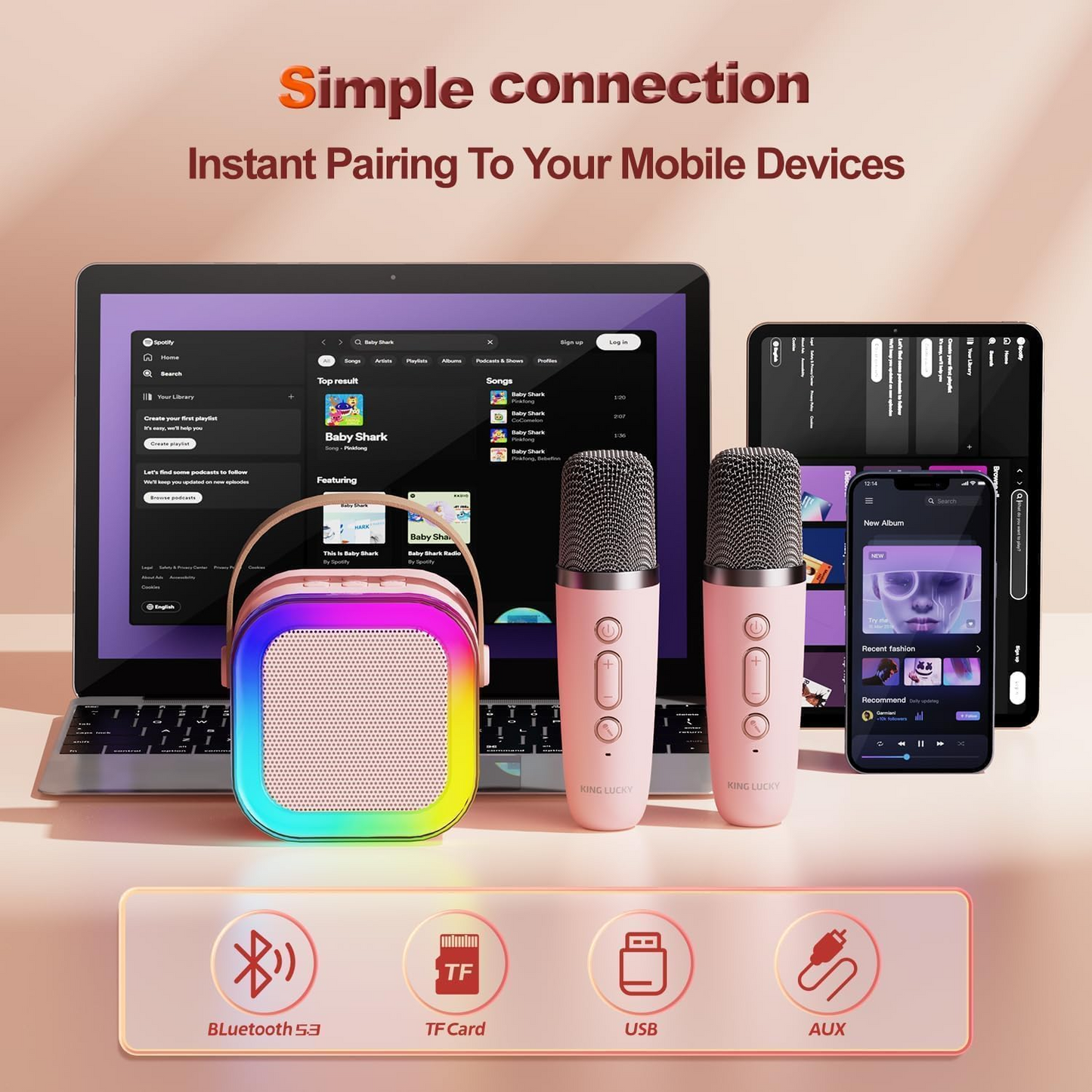 Zelokart Adults with Wireless Mics Portable Karaoke Bluetooth Speaker & Dynamic Lights Birthday Gift for Girls, Boys