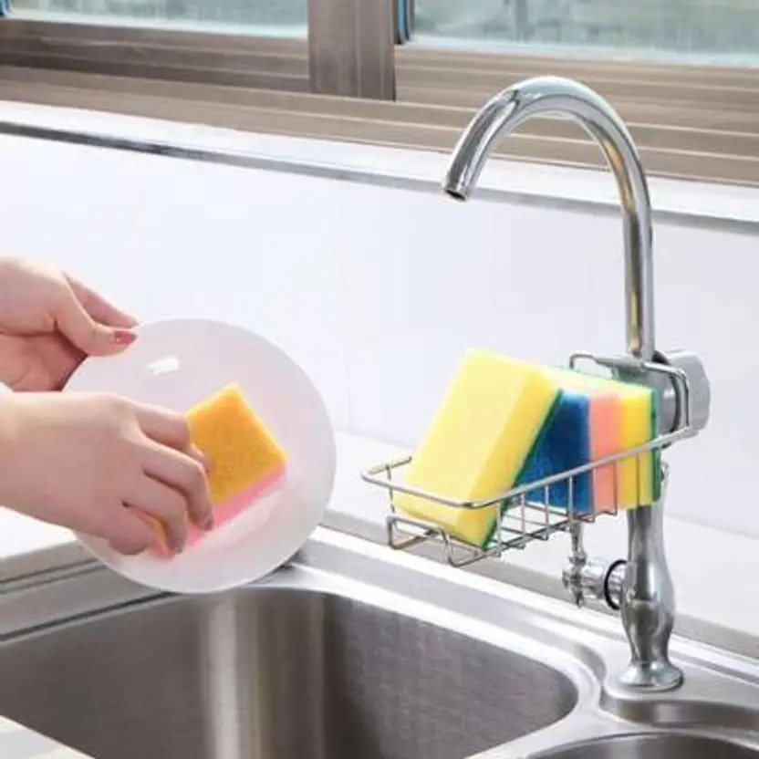 Stainless Steel Kitchen Sink Faucet Sponge Holder for scrubbers, soap, Bathroom